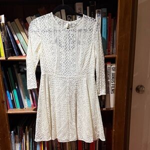 Sezane Cream Lace Three Quarter Sleeve Dress